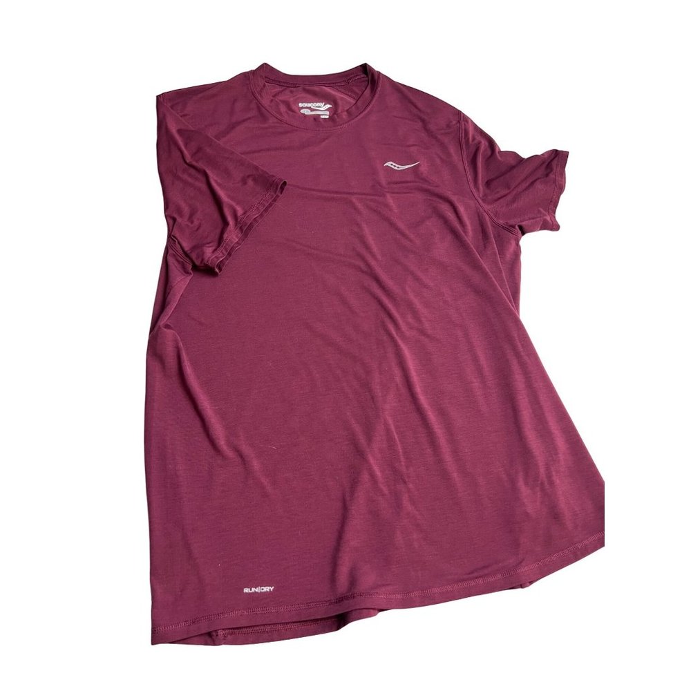 Saucony Men Running Shirt Heather Red Polyester Tencel Blend Stretch Small S